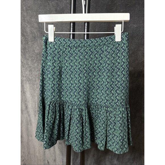 Free People Green and Blue Geometric Pattern Ruffle Skirt Sz 2 - Picture 3 of 7